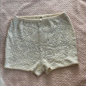 Free People Cream Sequin High Waist Shorts